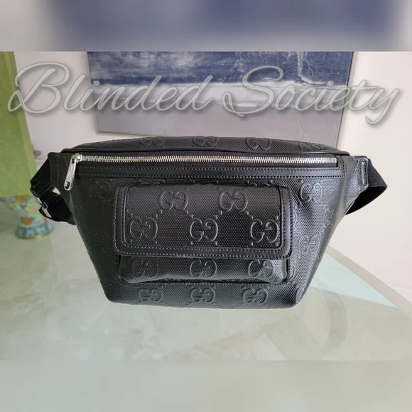 Gucci GG Supreme Embossed Crossbody Belt Bag Sling Black Leather - Picture 3 of 10